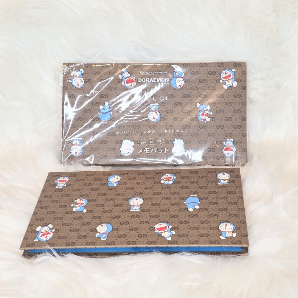 Doraemon x Gucci Collaboration Memo Note Pad with character.